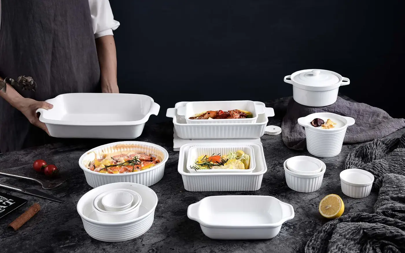 Cook & Serve Kollektion aus weißem Porzellangeschirr
