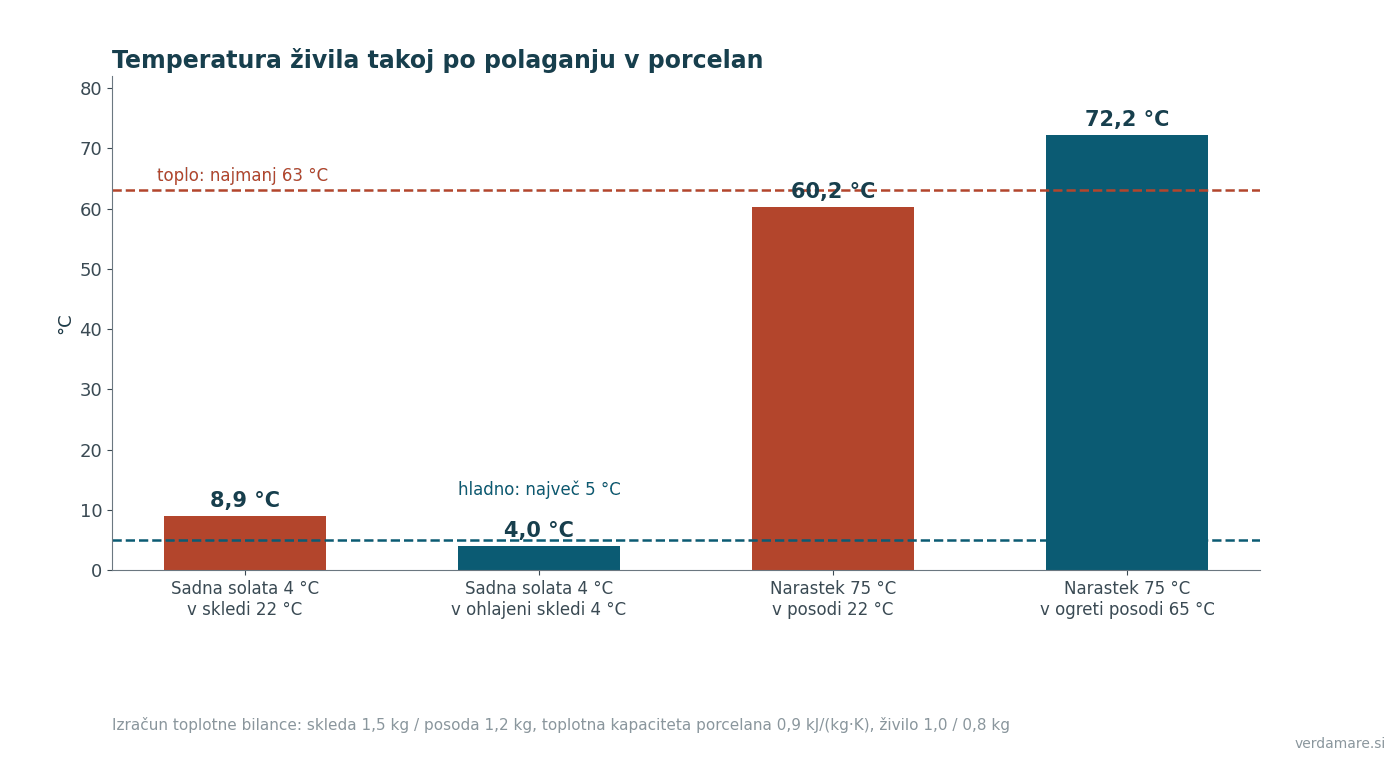 Izračun temperature živila v hladni in pripravljeni porcelanski posodi
