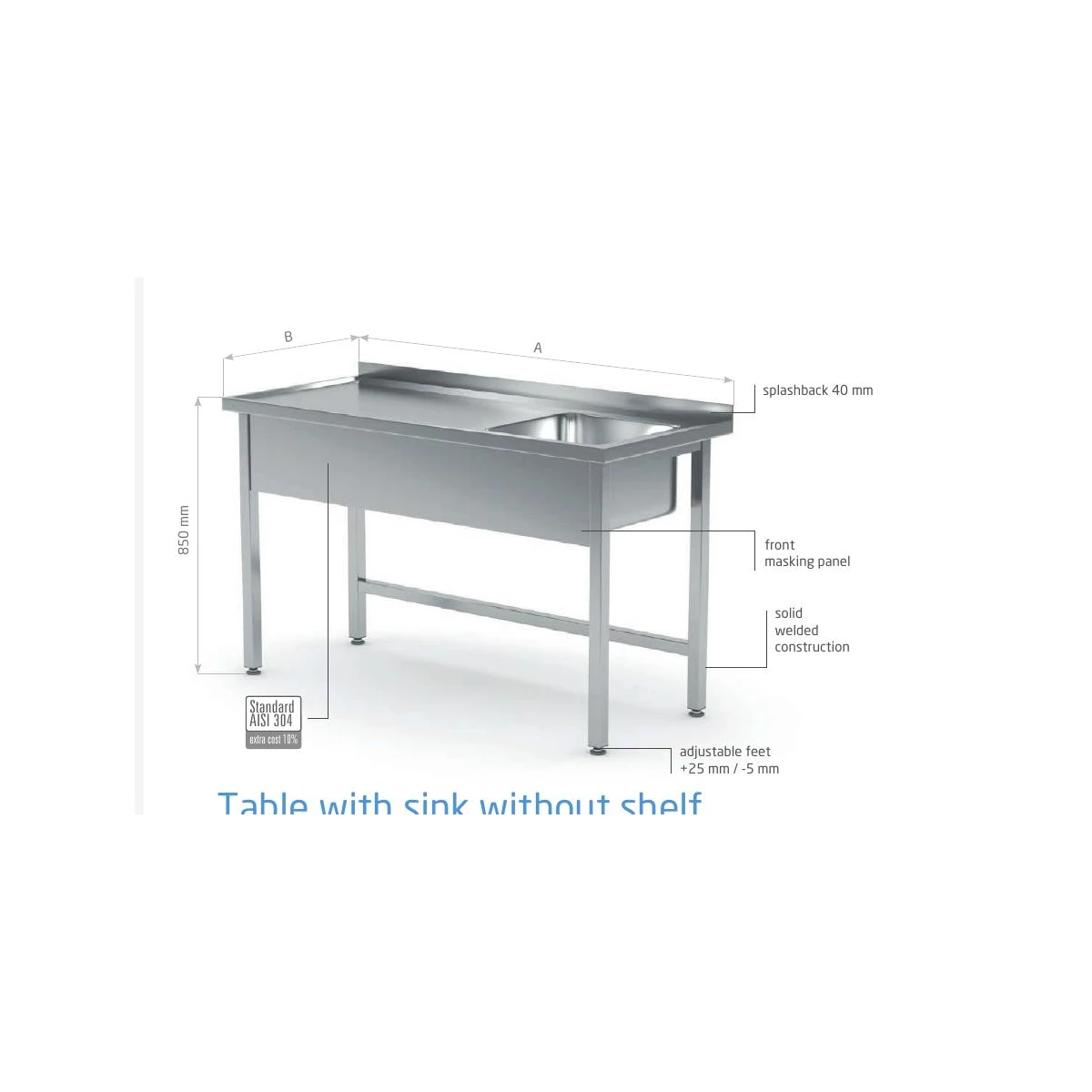 Table with sink and undershelf, left or right version Polgast POL-211