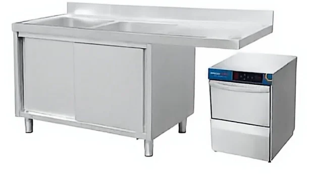 Double-bowl stainless steel sink unit with right drainboard and cabinet with dishwasher space (SXYLS-SG1660)