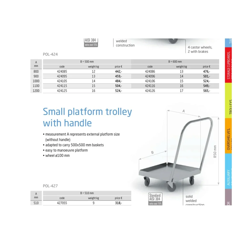 Small platform trolley with handle Polgast POL-427
